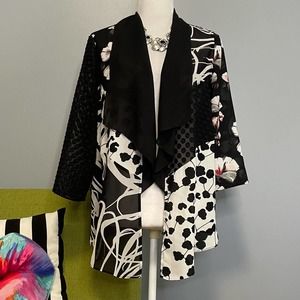 Chicos Travelers Black White Chiffon Patchwork Artisan Jacket
